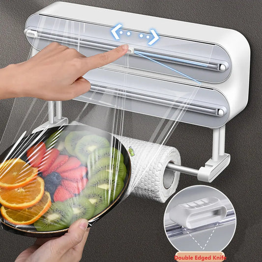 magnetic plastic wrap dispenser with cutter